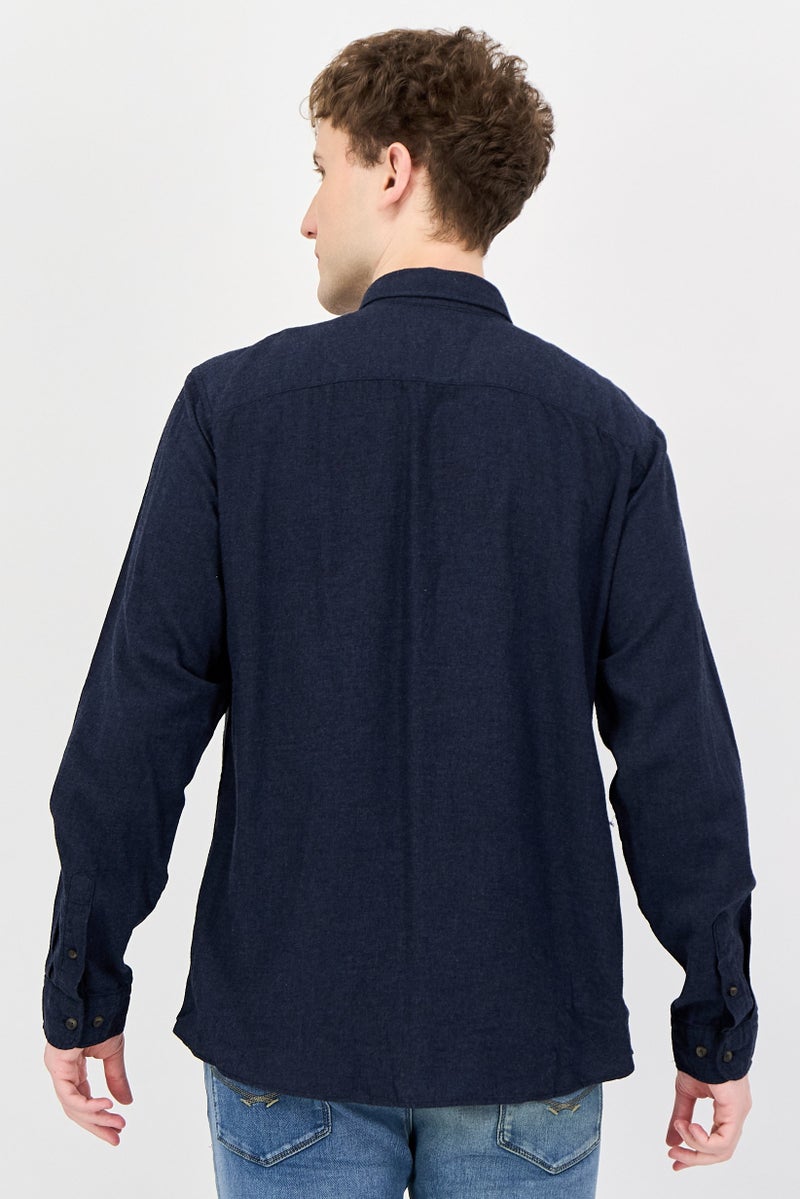 JACK & JONES Men Regular Fit Solid Long Sleeve Casual Shirt, Navy Blue - Image 4